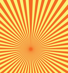 Yellow and red banner with Sun rays, yellow comic background. Sunburst background