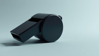 Black plastic whistle, simple design, clean lines , dark, alert, studio shot