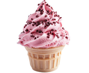 Delicious pink ice cream cone dessert shop food sweet environment isolated on transparent background