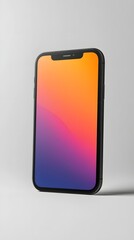 Modern smartphone with vibrant gradient screen.  A sleek, dark phone angled, showcasing a dynamic gradient color scheme across its large display