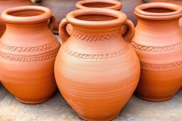 Terracotta pots with intricate carvings
