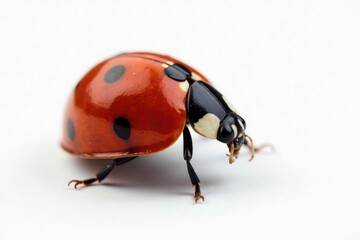 Fototapeta premium Close-up of single ladybug on white background, animal, small, clean