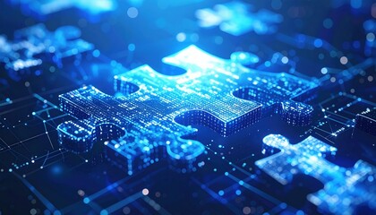 A vibrant blue circuit board featuring intricate pathways, illuminated with glowing lights and scattered colorful dots, showcasing advanced technology.