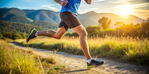 A young man enjoys a healthy, active lifestyle with a run through nature, be it on the road, in the park, or along the beach