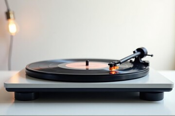 Close-up shot of a turntable on white background, spinning, scratching, dj