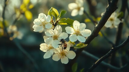 Bee on blossom with shallow depth of field