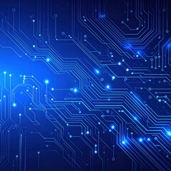 Obraz premium A close-up view of an intricate circuit board featuring vibrant blue LED lights interspersed with small white dots, highlighting its complex design.
