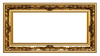 Antique empty golden frame for design. isolated decorative vintage painting display. Classical gold border element. blank elegant luxury photo gallery poster transparent