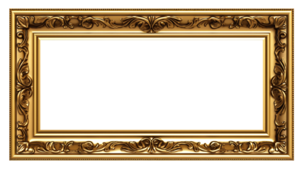 Antique empty golden frame for design. isolated decorative vintage painting display. Classical gold border element. blank elegant luxury photo gallery poster transparent