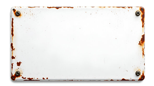 White antique vintage enamel grunge metal sign or panel mockup or mock up template isolated  on white background including clipping path.