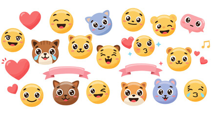 Fototapeta premium Cute Cartoon Faces and Hearts in a Whimsical Arrangement