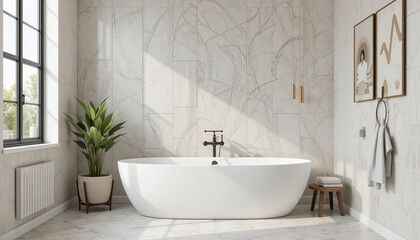 A bathroom with a large tub and window for luxury interior inspiration
