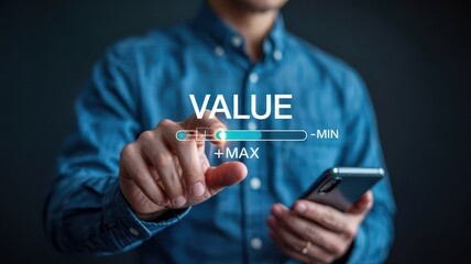 A person adjusting a value indicator on a digital interface.