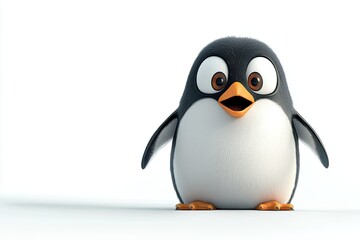 Obraz premium Surprised penguin with a very surprised expression on his face, big surprise. peeking out. isolated on white. space for text. cartoon look