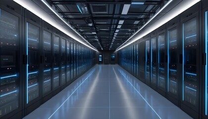 Data center operations high-tech facility digital infrastructure modern environment wide-angle perspective