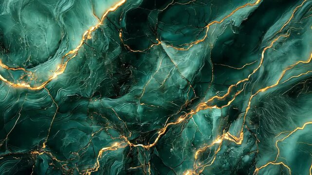 Dynamic emerald waves with golden streaks ebbing across a fluid abstract pattern
