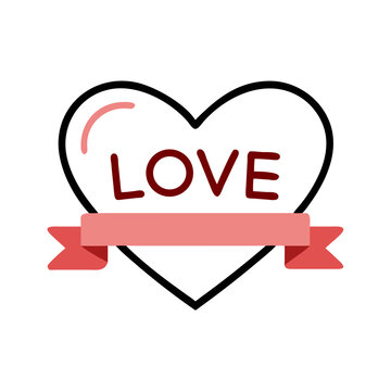 Heart Banner with Love Text Icon Representing Romantic Message and Affectionate Expression