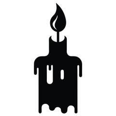 Silhouette illustration of a lit candle with melted wax in a minimalist black and white design