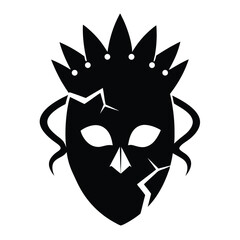 Intricate black mask design featuring crown decoration and cracked surface isolated