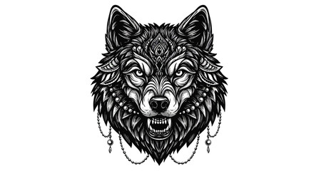 Obraz premium Stylized Wolf Head with Ornate Detail and Hanging Chain