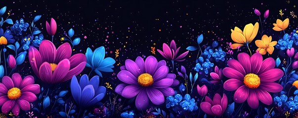 Night blooming flowers, dark background, website banner
