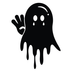 Cute black and white spooky halloween ghost character vector illustration on white background