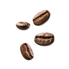 Flying coffee beans isolated on white background. Fresh coffee beans roasted, floating in air, isolated.