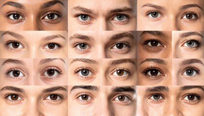 A captivating collage showcasing a diverse array of eyes, featuring various colors, shapes, and expressions, highlighting the beauty of human diversity.