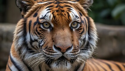 Fototapeta premium Majestic tiger close-up wildlife sanctuary animal photography natural habitat eye-level wildlife conservation