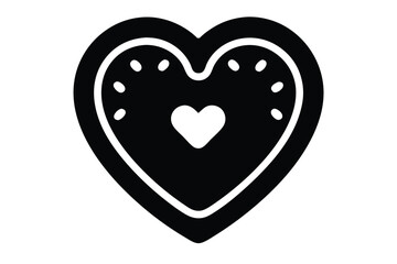 Black and white heart cookie design with decorative dots and inner heart symbol