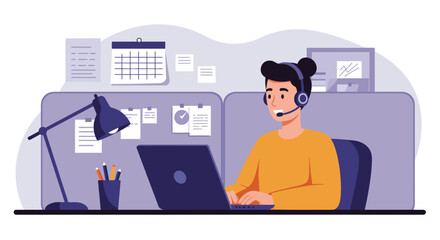 Organized workspace with desk lamp, calendar, laptop, and pencil cup