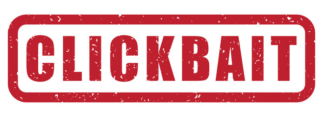 clickbait text with a rubber stamp effect, distressed grunge texture, transparent background, red grunge rubber stamp, isolated vector, label