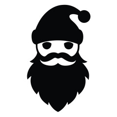 Simple black and white vector illustration of a santa claus face for christmas decorations