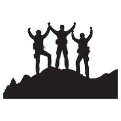 Hikers Victory at the Summit Silhouette Design