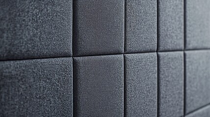 Fototapeta premium close-up of a soundproofing wall with a combination of fabric-wrapped panels and acoustic baffles. The neutral gray tones create a calm, professional atmosphere. fabric-wrapped panels, acoustic 