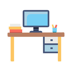 Office Desk with Computer Monitor Icon Representing Workplace Setup and Digital Productivity