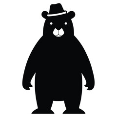 Black bear cartoon illustration wearing a stylish hat against a clean white background