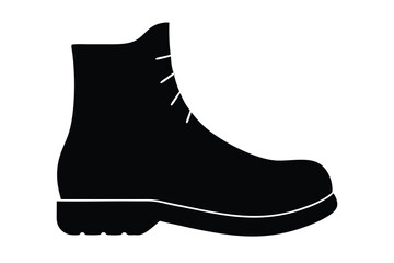 Silhouette of a black work boot with white laces isolated on a white background