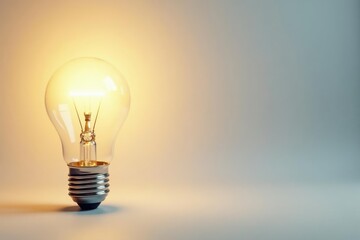 Single lightbulb, glowing brightly on white backdrop, glow, creativity