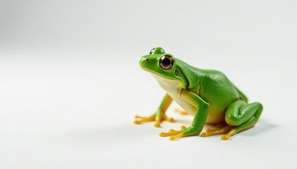 Obraz premium Single vibrant green frog on pure white, showing texture, specimen, detail, amphibian