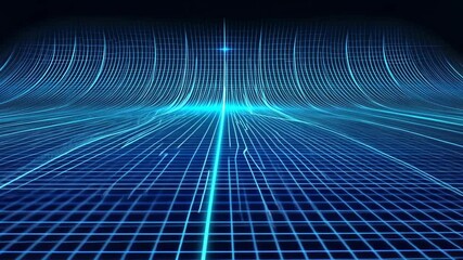 Futuristic grid network with digital waveforms and dynamic blue light pulses - Powered by Adobe