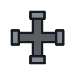 Pipe Fitting Connector Cross Icon Representing Plumbing Joint and Pipeline Distribution