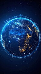 Obraz premium A detailed depiction of Earth surrounded by intricate lines and glowing connections, symbolizing global communication and interconnectedness in a digital age.