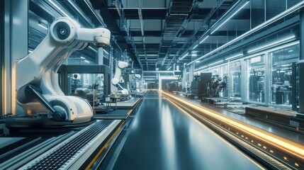 Sustainable concept of energy storage system inside a high-tech industrial facility, powered by solar and wind to reduce environmental impact.