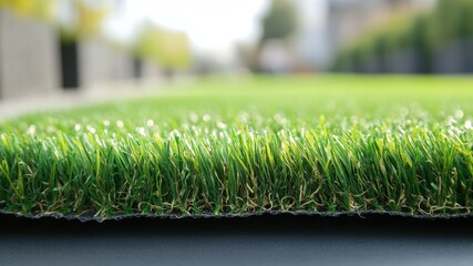 Close up of artificial turf, bright background