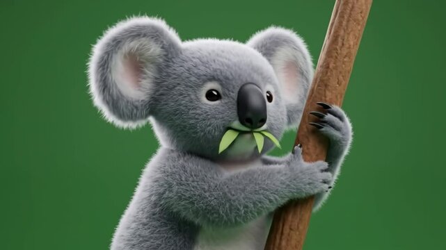 Adorable koala climbing and eating