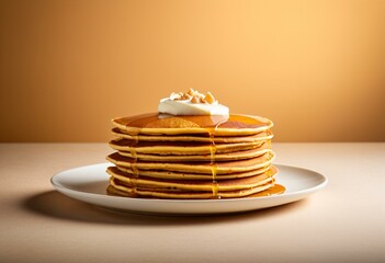 Pumpkin pancakes stack, front view, warm tones