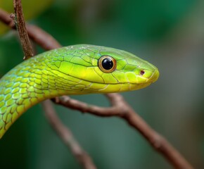 Fototapeta premium West African Green Mamba, Dendroaspis viridis, Close-up Portrait of Venomous Snake