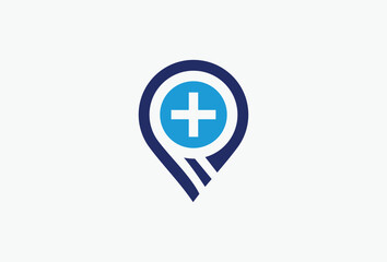 Fototapeta premium hospital, medic location logo, medical cross icon with pin map logo design element