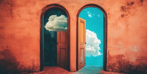Two doors open to contrasting realities
